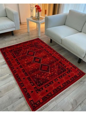 Kilim Home Mars 90 Kırmızı Tonlarında Klasık Dekoratif Kilim Salon Halısı Saçaklı Yıkanabilen Halı