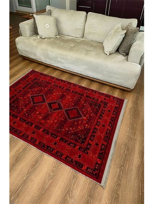 Kilim Home Mars 90 Kırmızı Tonlarında Klasık Dekoratif Kilim Salon Halısı Saçaklı Yıkanabilen Halı