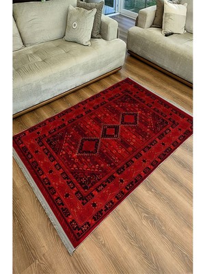 Kilim Home Mars 90 Kırmızı Tonlarında Klasık Dekoratif Kilim Salon Halısı Saçaklı Yıkanabilen Halı