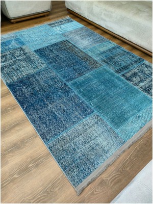 Kilim Home Mars Halı 2090 Mavi Tonunda Dekoratif Halı Salon Halısı Saçaklı Yıkanabilen Halı