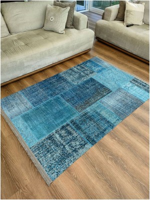 Kilim Home Mars Halı 2090 Mavi Tonunda Dekoratif Halı Salon Halısı Saçaklı Yıkanabilen Halı