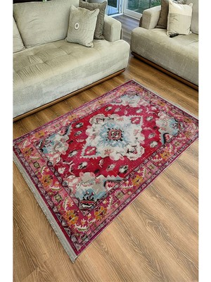 Kilim Home Mars Halı98 Fuşya Tonlarında Klasık Dekoratif Halı Salon Halısı Saçaklı Yıkanabilen Halı