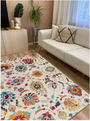 Kilim Home Mars 68 Krem Tonunda Dekoratif Salon Halısı Saçaklı Yıkanabilen Dekoratif Halı