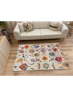 Kilim Home Mars 68 Krem Tonunda Dekoratif Salon Halısı Saçaklı Yıkanabilen Dekoratif Halı