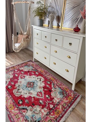 Kilim Home Mars Halı98 Fuşya Tonlarında Klasık Dekoratif Halı Salon Halısı Saçaklı Yıkanabilen Halı