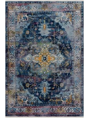 Kilim Home Mars 65 Modern Stil Lacivert Tonda Salon Halısı Peluş Halı Saçaklı Yıkanabilen Halı