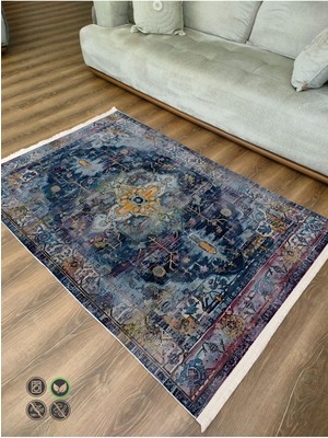 Kilim Home Mars 65 Modern Stil Lacivert Tonda Salon Halısı Peluş Halı Saçaklı Yıkanabilen Halı