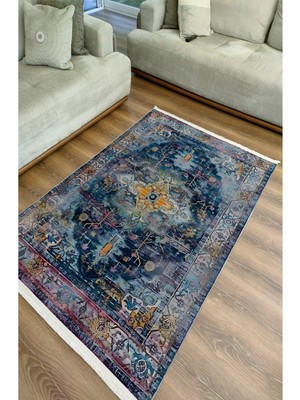 Kilim Home Mars 65 Modern Stil Lacivert Tonda Salon Halısı Peluş Halı Saçaklı Yıkanabilen Halı