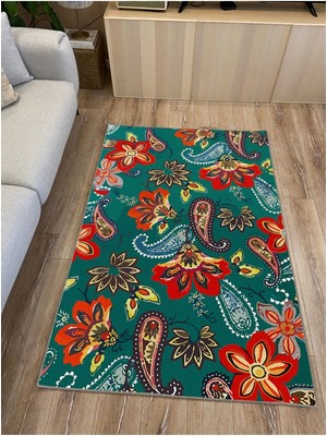 Kilim Home Mars 10 Yeşil Tonlarında Çiçekli Modern Stil Geniş Alan Halısı Yıkanabilen Dekoratif Halı