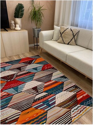 Kilim Home Mars 72 Fuşya Tonlarında Dekoratif Salon Halısı Halı Saçaklı Yıkanabilen Halı