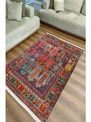 Kilim Home MARS73 Fuşya Tonlarında Klasik Salon Halısı Saçaklı Yıkanabilen Dekoratif Halı