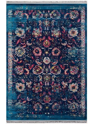 Kilim Home Mars Halı 96 Lacivert Tonlarında Klasık Dekoratif Halı Salon Halısı Saçaklı Yıkanabilen Halı