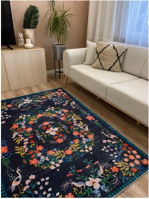 Kilim Home Mars 61 Modern Stil Lacivert Tonda Mars Halı ve Kilim Salon Halısı Saçaklı Yıkanabilen Halı