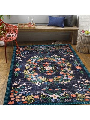 Kilim Home Mars 2184 Lacivert Botanik Floral Çiçeksi Modern ve Country Stil Dokuma Taban Halı