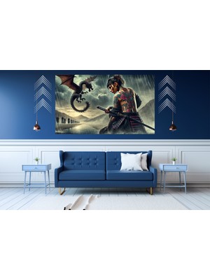 Ti Play Ti-Play Dövmeli Ejder Kadın 60 x 90 cm  Modern Samuray Pvc Çerçevesiz Tablo