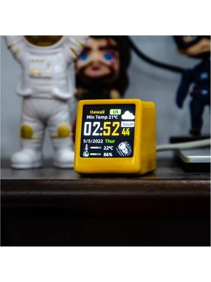 Alfalink Mini Hava Durumu Istasyonu Wıfı LED LCD 28 x 28 mm  Dijital Saat Fotoğraf Sıcaklık Nem