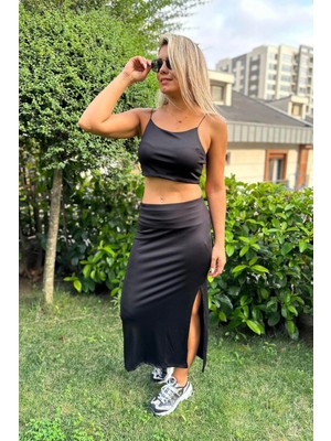 Aychayla Siyah Crop Etek Takım