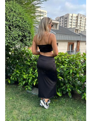 Aychayla Siyah Crop Etek Takım