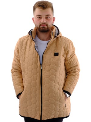 Mode Xl Büyük Beden Erkek Kalın Şişme Mont Kapüşonlu U24605 Bej