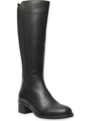 Mammamia D24KC-5035 Topuklu Lastik Detaylı Kadın Deri Çizme