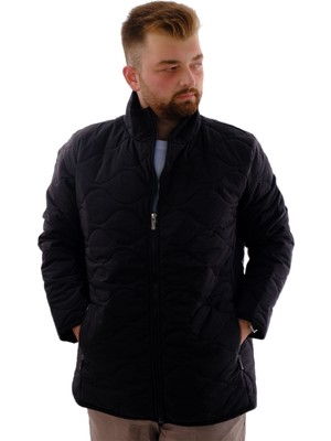 Mode Xl Büyük Beden Erkek Dik Yaka Kapitone Mont U24609 Siyah