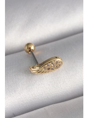 Pupool 316L Çelik Gold Renk Zirkon Taşlı Kanat Tragus Piercing