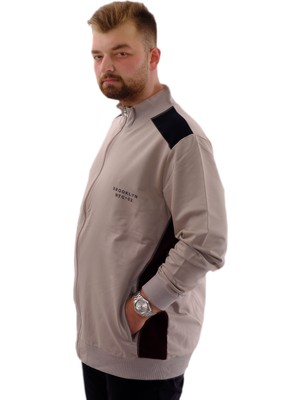 Mode Xl Büyük Beden Erkek Eşofman Üstü Dik Yaka Fermuarlı Brooklyn U24522 Gri