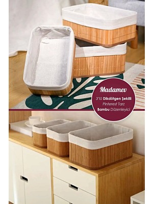 madamev 3lü Pinterest Stil Bambu Kare Sepet Dekoratif Ev Düzenleyici Organizer Çok Amaçlı Bambu Hasır Sepet