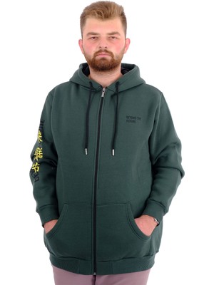 Mode Xl Erkek Büyük Beden Fermuarlı Kapüşonlu Sweatshirt Future U24549 Nefti