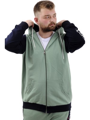 Mode Xl Büyük Beden Erkek Eşofman Üstü Fermuarlı Kapüşonlu Sport U24523 Çağla
