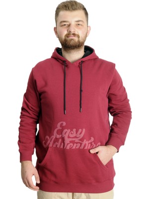 ModeXL Mode Xl Büyük Beden Erkek Sweat Kanguru Cep Easy Adventure 23527 Bordo