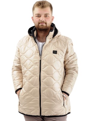 Mode Xl Büyük Beden Erkek Kapitone Kalın Mont Cepli Kapüşonlu U24604 Bej