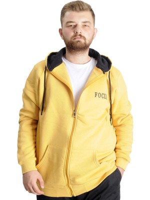ModeXL Mode Xl Büyük Beden Erkek Sweat Kapşon Focus 23539 Hardal