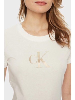 Calvin Klein Logo Baskılı Pamuklu Slim Fit Bisiklet Yaka T Shirt J20J224982YAF Bayan T Shirt J20J224982 Yaf