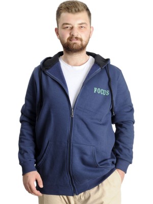 Mode Xl Büyük Beden Erkek Sweat Kapşon Focus 23539 Indigo