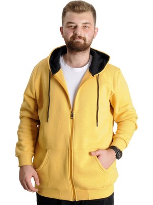Mode Xl Büyük Beden Erkek Sweat Kapüşonlu Fermuarlı Outsider 23547 Hardal