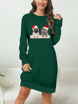 Defy Moda Kadın Uzun Kollu Bisiklet Yaka Desenli Viskon Iki Iplik Bluz