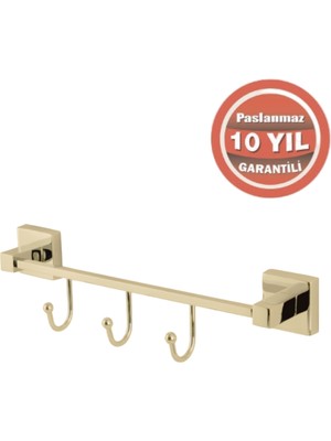 Çelik Banyo Paslanmaz Pirinç Tamay 3’lü Askılık Altın Sarı Gold