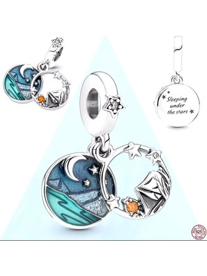 Hector Co Jewellery Gece ve Kamp Gökyüzü Çift Sallantılı 925 Ayar Gümüş Charm