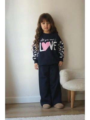 Sacro Kids Love Baskılı Eşofman-Sweatshirt 2 Iplik Mevsimlik Kız Çocuk Takım