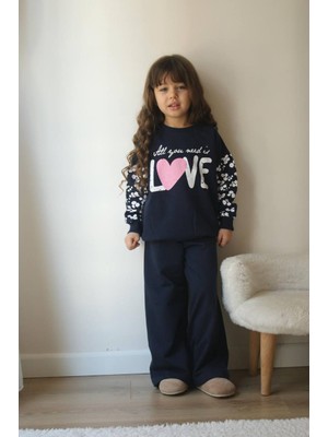 Sacro Kids Love Baskılı Eşofman-Sweatshirt 2 Iplik Mevsimlik Kız Çocuk Takım