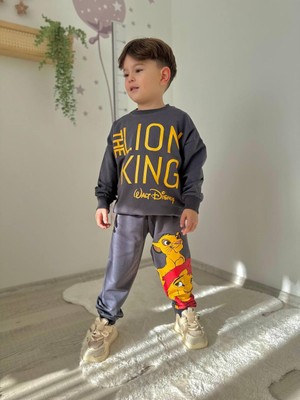 Sacro Kids Lion King Desenli Eşofman-Sweatshirt 2 Iplik Mevsimlik Erkek Çocuk Takım