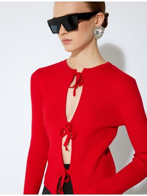 Koton x Sibil Çetinkaya - Uzun Kollu Önü Bağlamalı Fiyonklu Triko Hırka