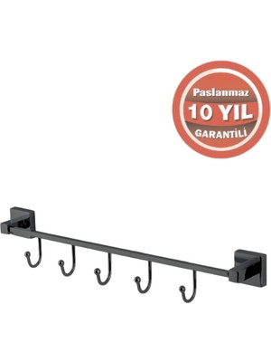 Çelik Banyo Paslanmaz Pirinç Tamay 5’li Askılık Mat Siyah