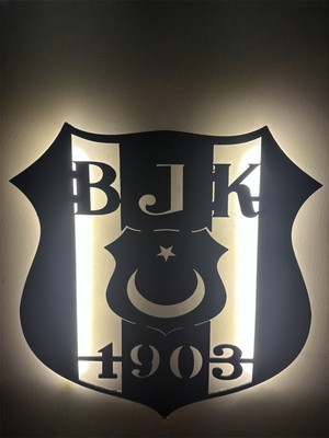 Home Beşiktaş Bjk 1903 Duvar Dekoru LED Işıklı Tablosu Siyah Ahşap Lazer Mdf