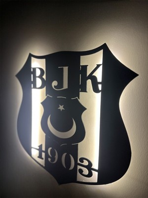 Home Beşiktaş Bjk 1903 Duvar Dekoru LED Işıklı Tablosu Siyah Ahşap Lazer Mdf