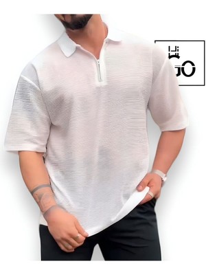 Oversize Fermurlı Polo Yaka T-Shirt