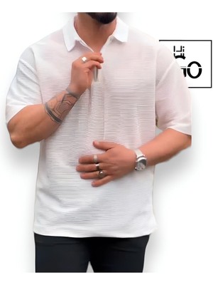 Oversize Fermurlı Polo Yaka T-Shirt