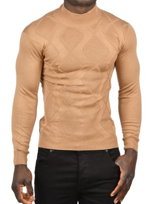 Deepsea Örme Baklava Desenli Slim Fit Yarım Balıkçı Yaka Boğazlı Kazak 2505511