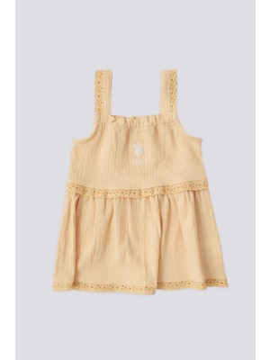 U.S. Polo Assn. Kız Bebek Sarı Elbise Günlük Stil Düz Kol U Yaka Midi Silüet